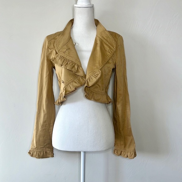 Khaki Ruffle Cropped Jacket - Picture 5 of 9